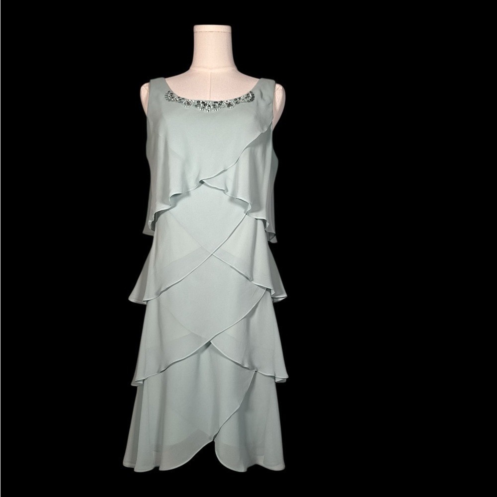 S.L. Fashions Asymmetrical Layered Dress -‎ Soft Blue